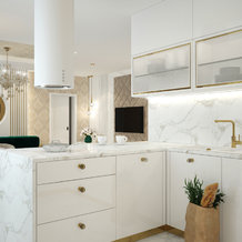 Bielo-zlatá moderná kuchyňa vizualizácia