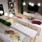 Interiérový návrh a zariadenie kuchyne s obývačkoou