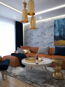 luxusná obývačka zlaté osvetlenie