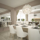 luxusný návrh interiéru jedálne s kuchyňou