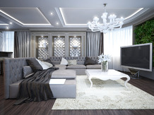 návrh obývačky šedá biela farba
