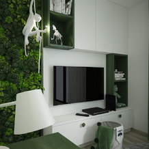 Zariadenie študentskej izby so zelenou stenou